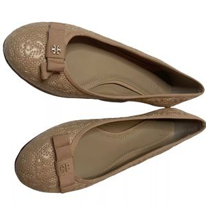 Tory Burch Bryant quilted pink/beige ballet flats sz 7.5